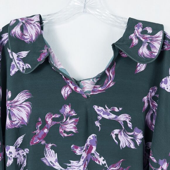 ModCloth Passing Through a Dream Top Emerald Koi Fish Womens 4X Novelty Print - Picture 6 of 13